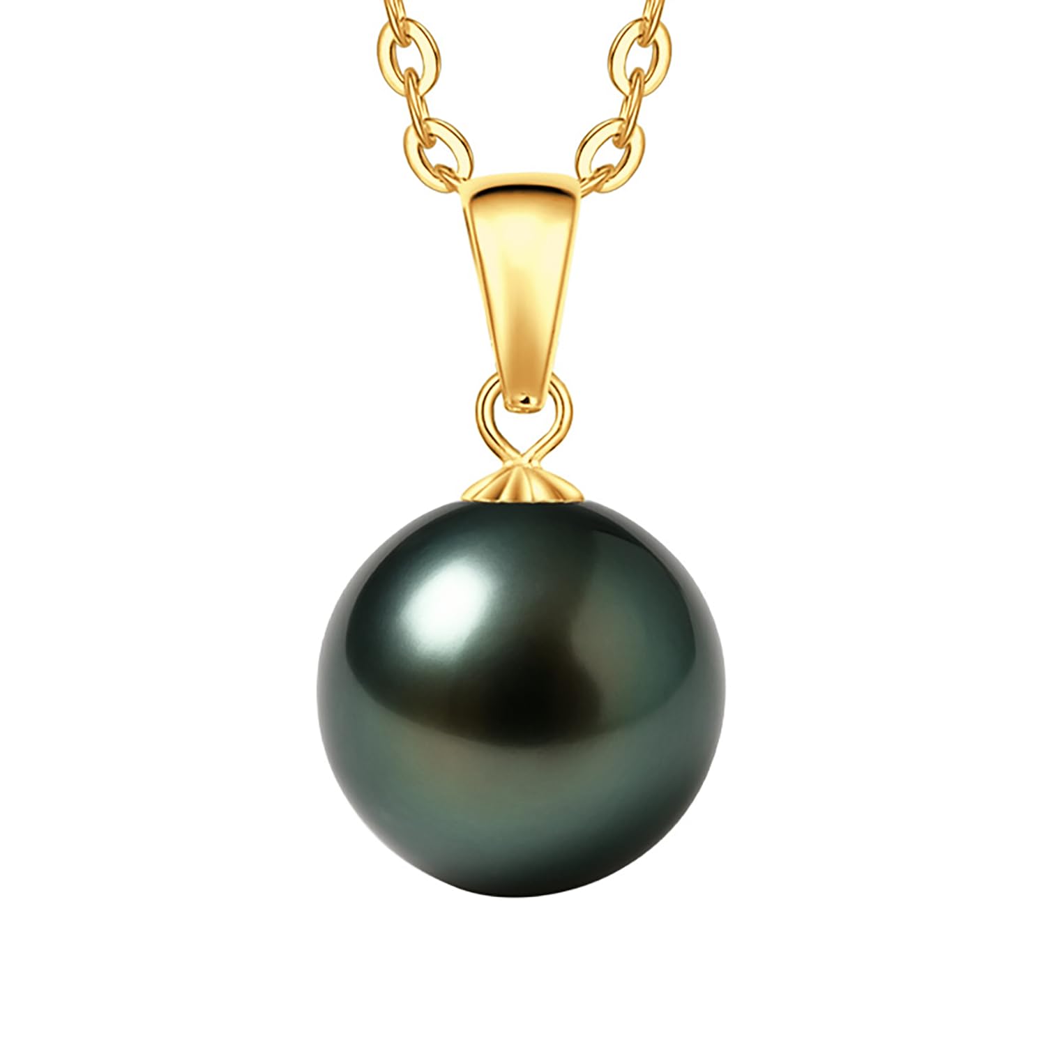 18K Solid Yellow Gold Tahitian Black Pearl Necklace Pendant with Sterling Silver Chain, AAAAA 9-10mm Ocean-Grown Pearls - Christmas Gift for Wife Mom, Women Jewelry for Wedding Anniversary Birthday