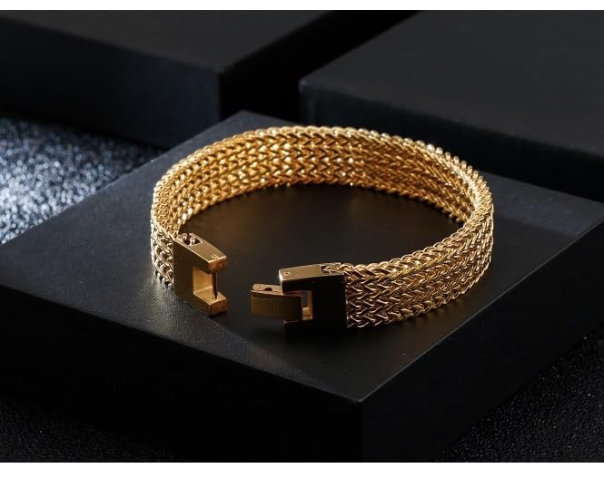 18K gold mesh Cuban bracelet, fashion accessory, suitable for both men and women, birthday gift, hip-hop jewelry, solid tennis bracelet, Miami style Father's Day gift (18K Gold)