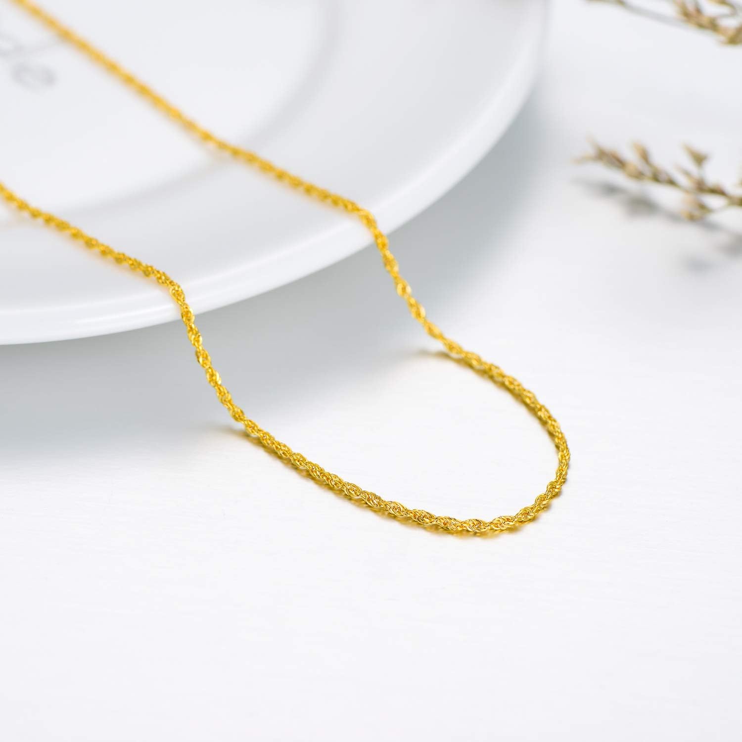 18K Solid Gold Rope Chain Necklace for Women, 1.5MM Yellow Gold Italian Durable Rope Chain Necklace Jewelry Anniversary Birthday Gift for Mom, Wife, Sister 18”