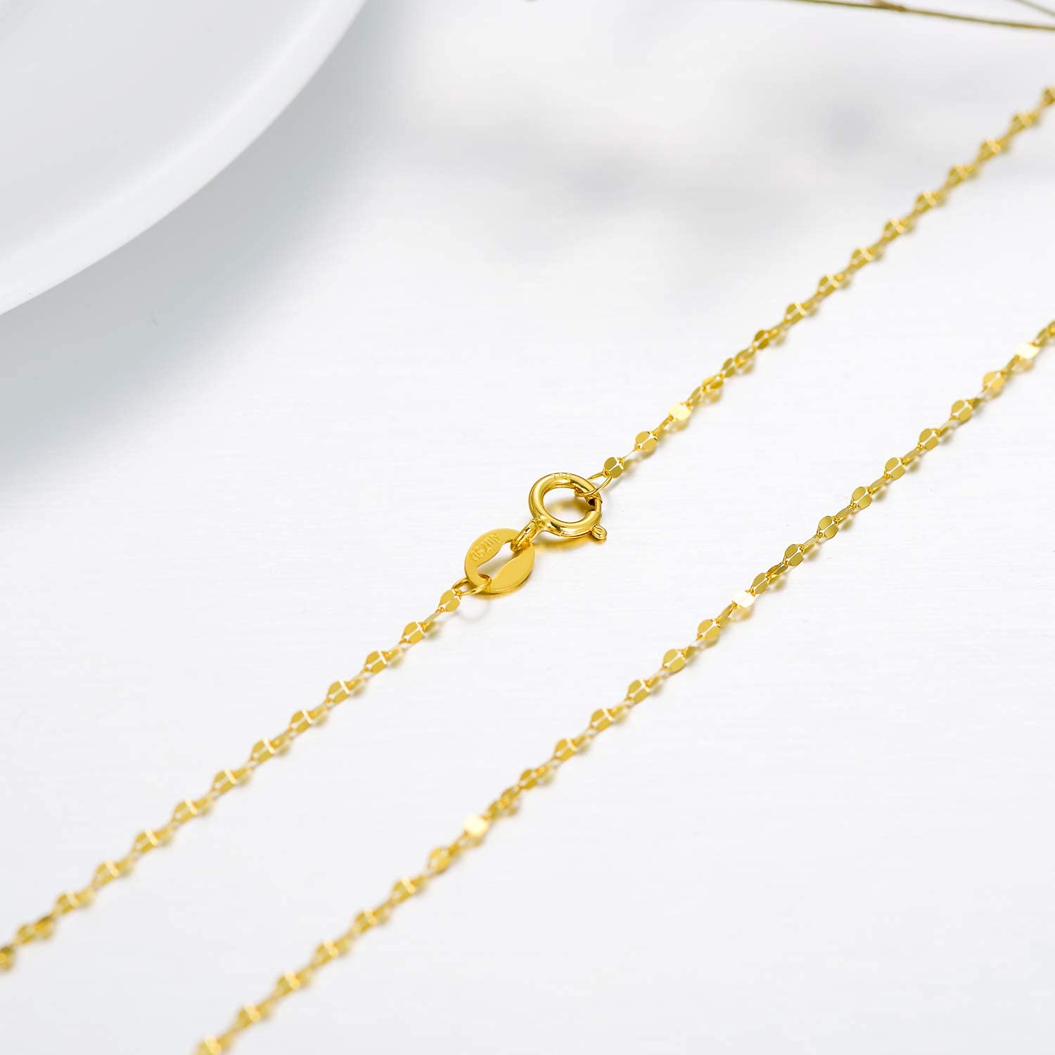 18K Solid Gold Mirror Chain Necklace for Women, 1.7MM Yellow Gold Italian Mirror Link Chain Necklace Christmas Annversary Jewelry Gift for Women 18"