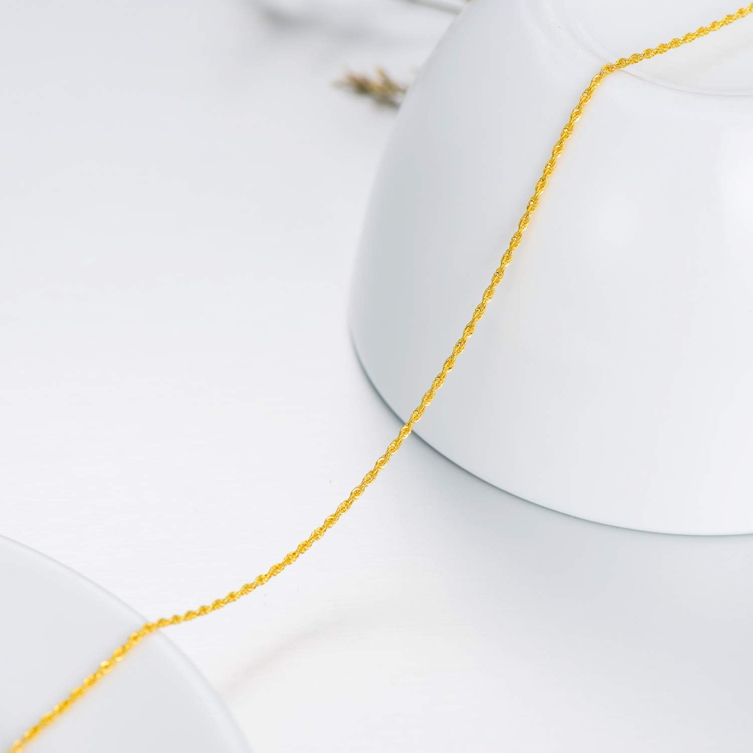 18K Solid Gold Rope Chain Necklace for Women, 1.5MM Yellow Gold Italian Durable Rope Chain Necklace Jewelry Anniversary Birthday Gift for Mom, Wife, Sister 18”