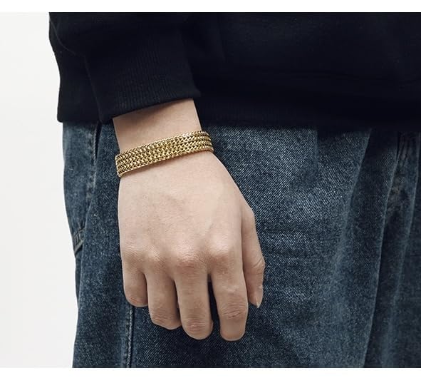 18K gold mesh Cuban bracelet, fashion accessory, suitable for both men and women, birthday gift, hip-hop jewelry, solid tennis bracelet, Miami style Father's Day gift (18K Gold)