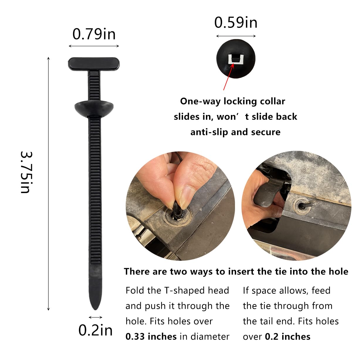 150Pack Nylon Universal Cable Tie Buckle, Zipper Clips for Cars, T Style Zip Ties Button Fixion Tools, Automotive Plastic Rivet Push Pin, Auto Body Parts Trim, Bumper Retainer Fender Liner Door Panel