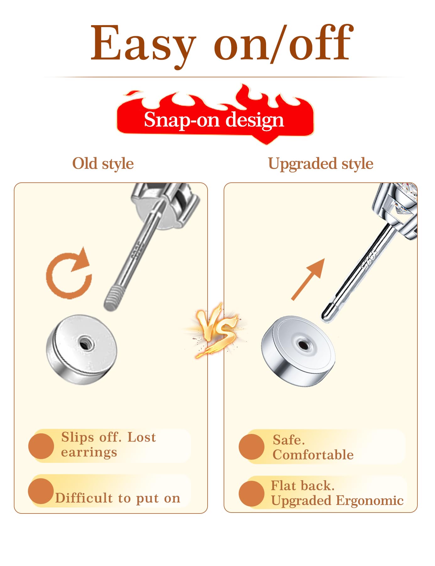 3 Pairs Moissanite Flatback Stud Earrings for Women, 925 Sterling Silver Hypoallergenic Flat Back Cartilage Earrings Set, 18K White Gold Plated (2,3,4mm)