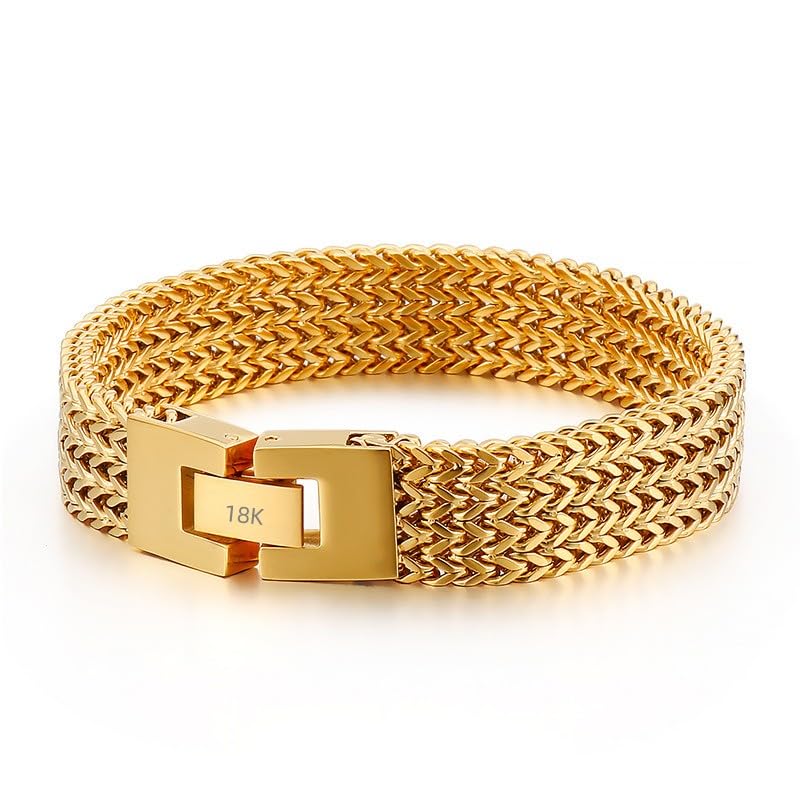 18K gold mesh Cuban bracelet, fashion accessory, suitable for both men and women, birthday gift, hip-hop jewelry, solid tennis bracelet, Miami style Father's Day gift (18K Gold)