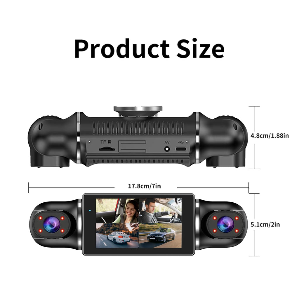 360° Dash Cam Front and Rear View 4 Channel Dash Camera FHD 2K+1080Px3 for Car, Inside/Back 170°+2x150°+170° Wide Angle, 8 IR Lamps Night Vision,WiFi,GPS, APP,G-Sensor with 64GB Card,24/7 Parking Mode