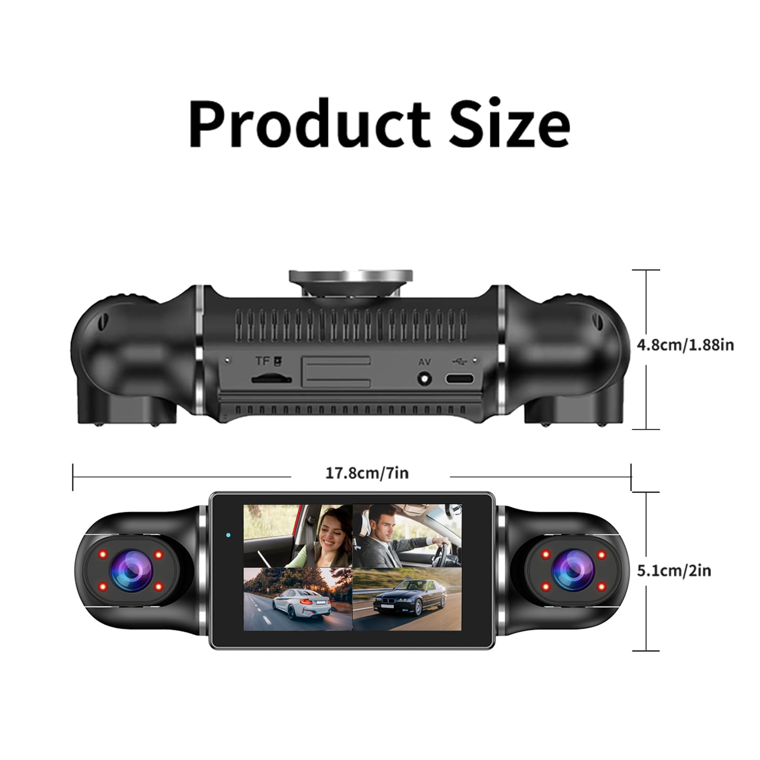 360° Dash Cam Front and Rear View 4 Channel Dash Camera FHD 2K+1080Px3 for Car, Inside/Back 170°+2x150°+170° Wide Angle, 8 IR Lamps Night Vision,WiFi,GPS, APP,G-Sensor with 64GB Card,24/7 Parking Mode