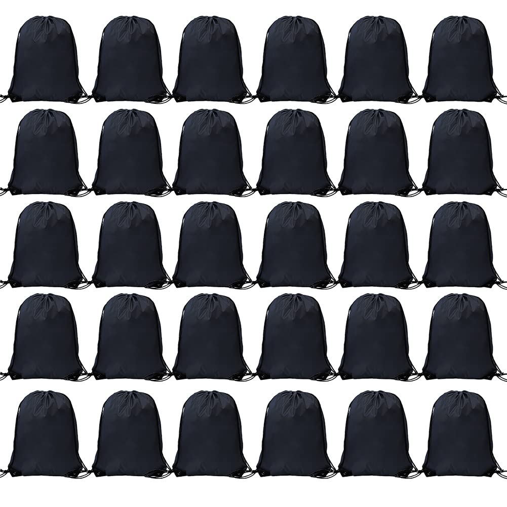 30 Pcs Drawstring Bags Bulk, Polyester Draw String Bags, Gym Sports Cinch Bag Drawstring Backpack for Women Men, Black