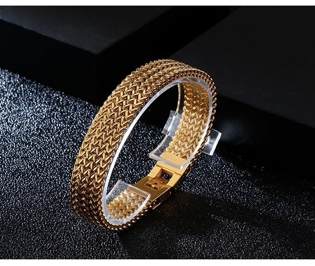 18K gold mesh Cuban bracelet, fashion accessory, suitable for both men and women, birthday gift, hip-hop jewelry, solid tennis bracelet, Miami style Father's Day gift (18K Gold)