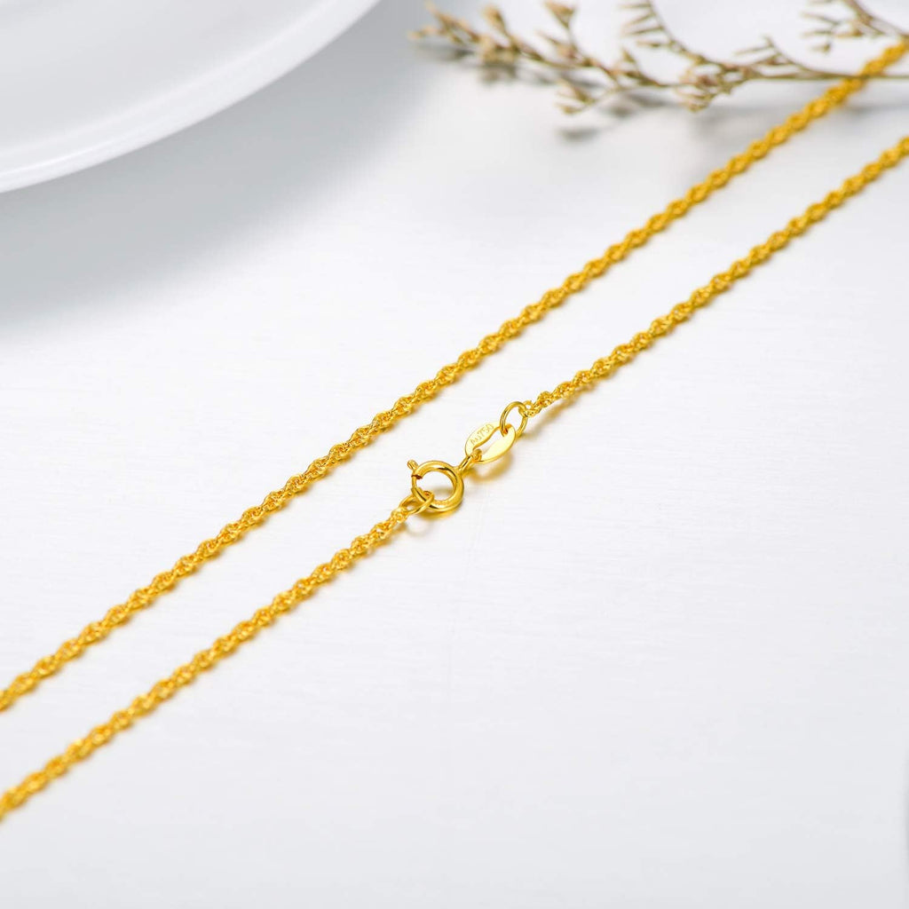 18K Solid Gold Rope Chain Necklace for Women, 1.5MM Yellow Gold Italian Durable Rope Chain Necklace Jewelry Anniversary Birthday Gift for Mom, Wife, Sister 18”