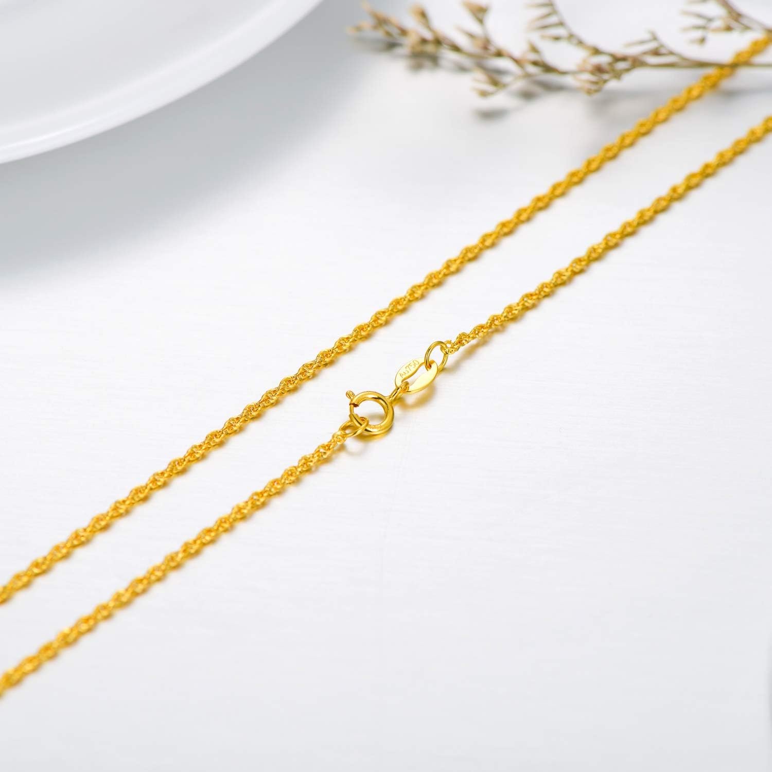 18K Solid Gold Rope Chain Necklace for Women, 1.5MM Yellow Gold Italian Durable Rope Chain Necklace Jewelry Anniversary Birthday Gift for Mom, Wife, Sister 18”