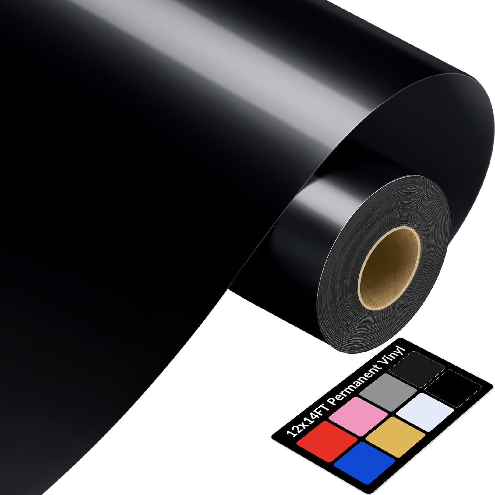 12" x 14FT Black Vinyl - Glossy Black Permanent Vinyl with PET Backing [Easier Weed Never Residue], Permanent Adhesive for Cutting Machine, Party Decoration, Car Decal, Signs, Scrapbooking