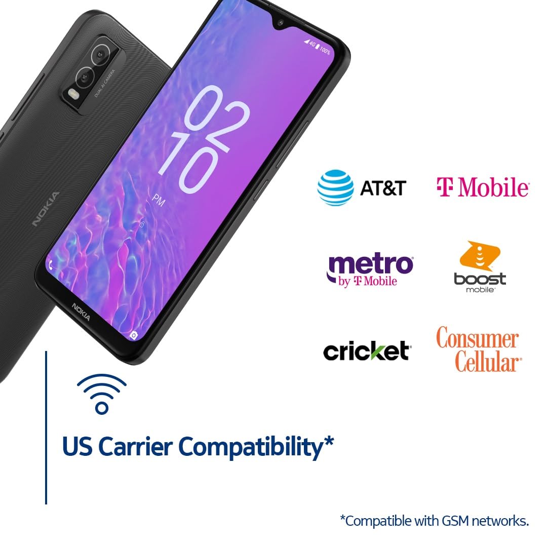Nokia C210 | T-Mobile, AT&T, Cricket | Android 13 | Unlocked Smartphone | All Day Battery | US Version | 3/32GB | 6.3-Inch Screen | 13MP Dual Camera | Charcoal
