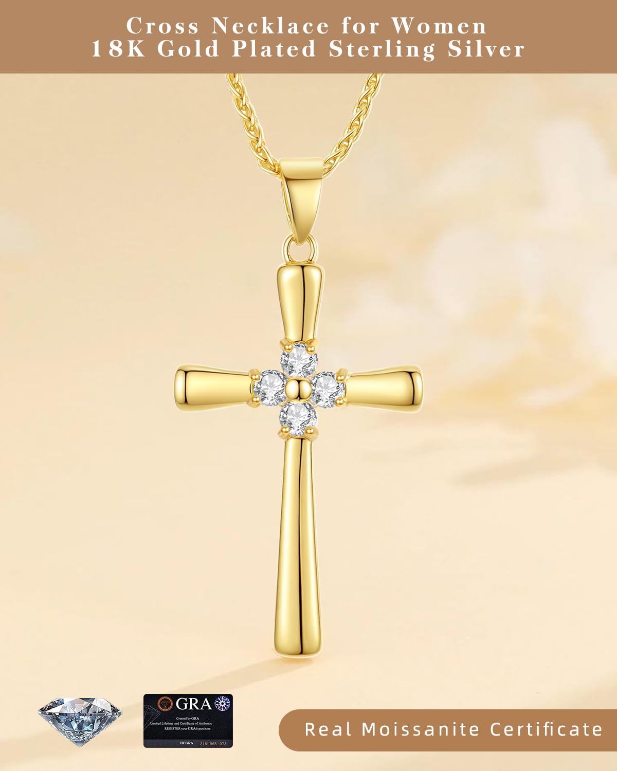 18K Gold Moissanite Cross Necklace Gifts for Wife Anniversary, Birthday Gifts for Wife, Wedding Anniversary Presents for Women Gift for Her with Love Card, Christian Gold Jewelry Necklace for Women