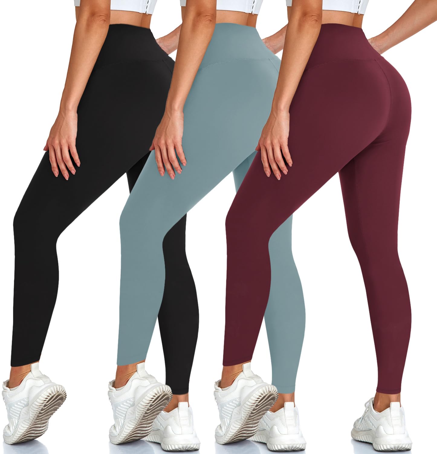 3 Pack Leggings for Women, High Waisted Tummy Control No See-Through Yoga Pants for Workout Running