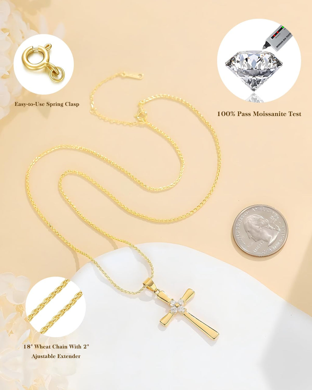 18K Gold Moissanite Cross Necklace Gifts for Wife Anniversary, Birthday Gifts for Wife, Wedding Anniversary Presents for Women Gift for Her with Love Card, Christian Gold Jewelry Necklace for Women