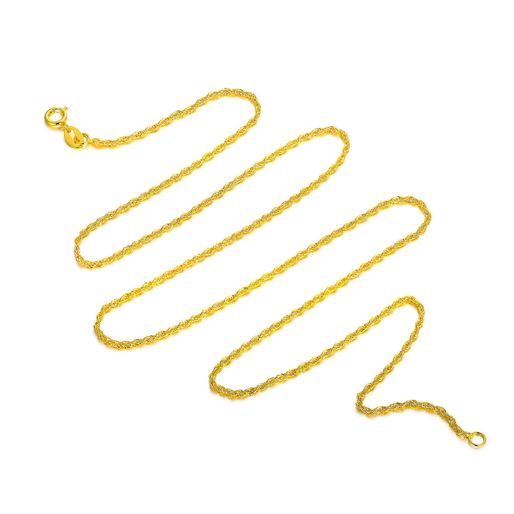 18K Solid Gold Rope Chain Necklace for Women, 1.5MM Yellow Gold Italian Durable Rope Chain Necklace Jewelry Anniversary Birthday Gift for Mom, Wife, Sister 18”