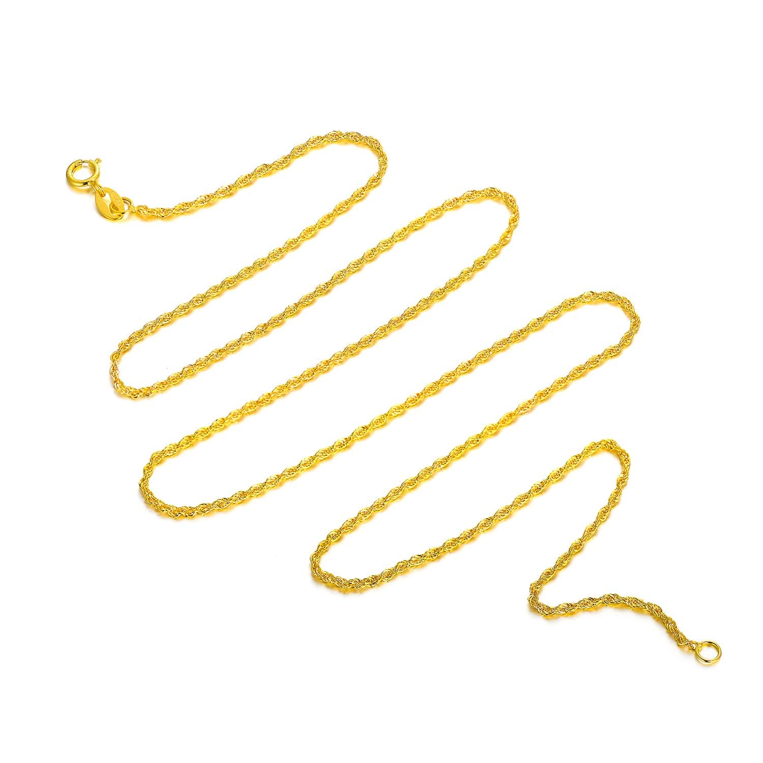 18K Solid Gold Rope Chain Necklace for Women, 1.5MM Yellow Gold Italian Durable Rope Chain Necklace Jewelry Anniversary Birthday Gift for Mom, Wife, Sister 18”