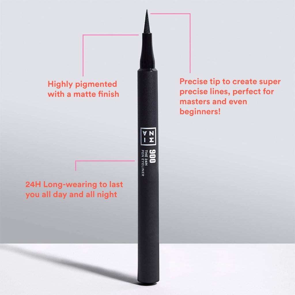 3INA The 24H Pen Eyeliner – Black Liquid Eyeliner with Precise Tip – Waterproof Eye Makeup – 24 Hour Long Wear and Non-Shine Finish - 900-0.04 oz