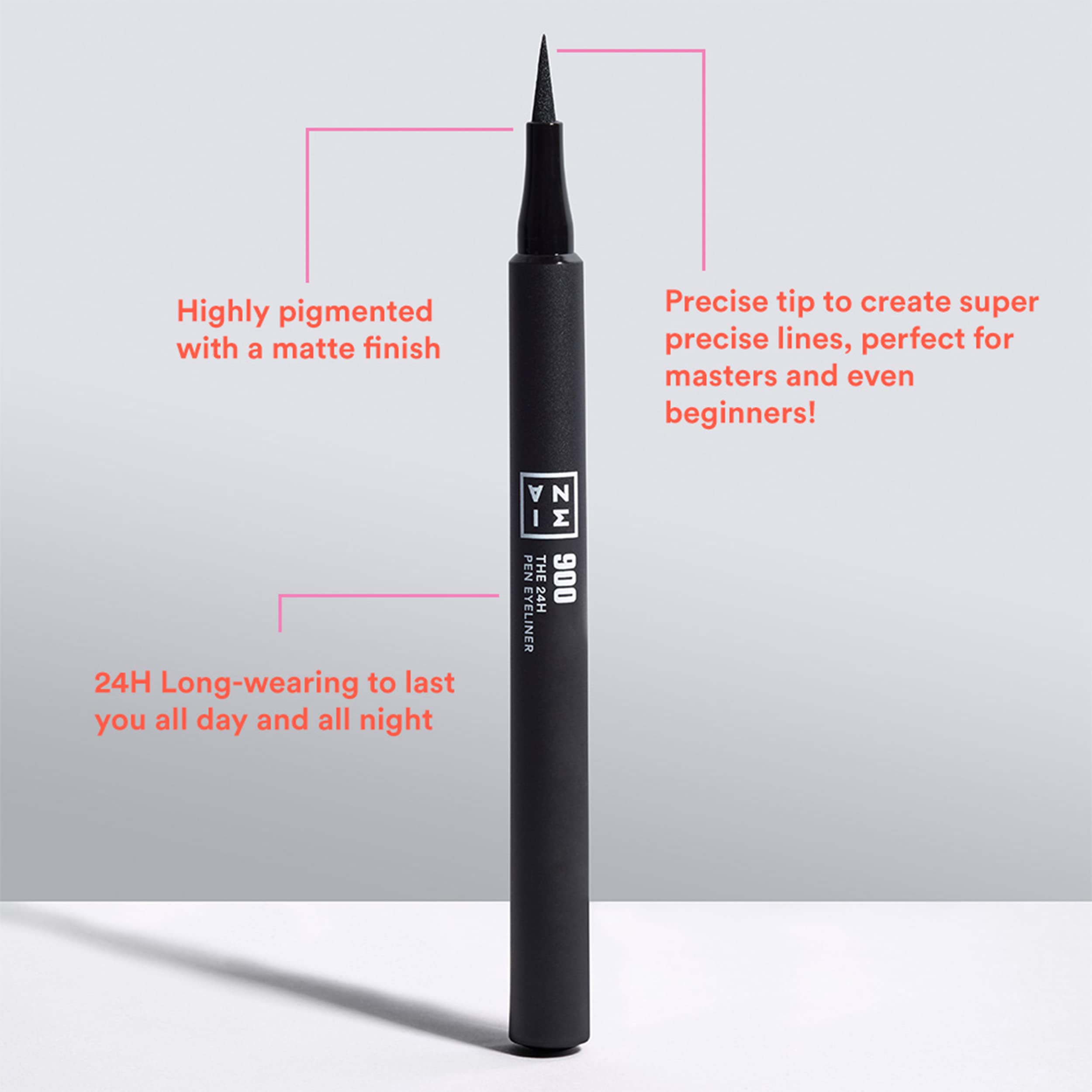 3INA The 24H Pen Eyeliner – Black Liquid Eyeliner with Precise Tip – Waterproof Eye Makeup – 24 Hour Long Wear and Non-Shine Finish - 900-0.04 oz