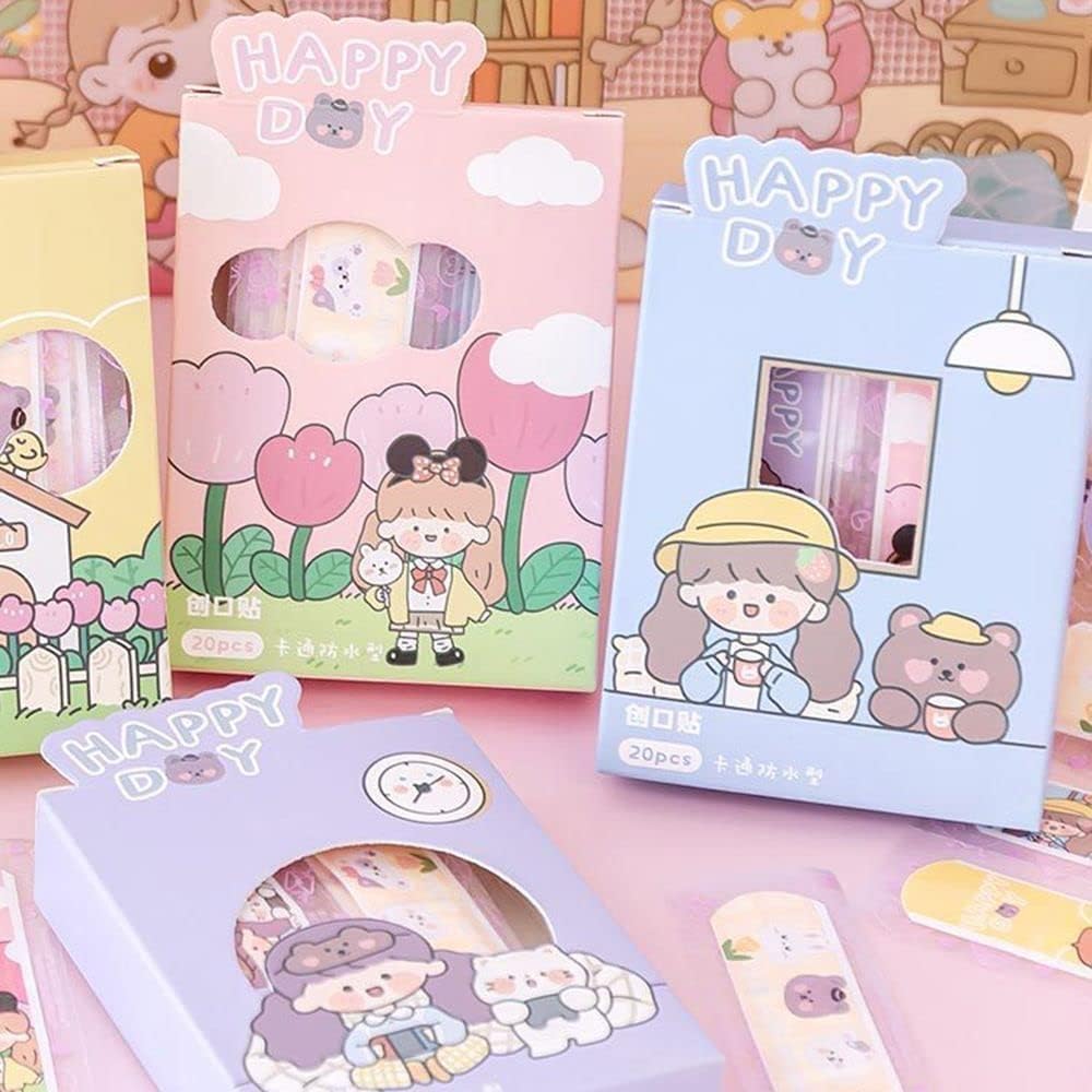20 Pcs/Box Adhesive Bandages, Random Color Waterproof Band Aid, Cute Kids Bandages, Elastic Sticker,Cartoon Aid Patches Random Styles Adhesive Health and Household Bandaging Supplies