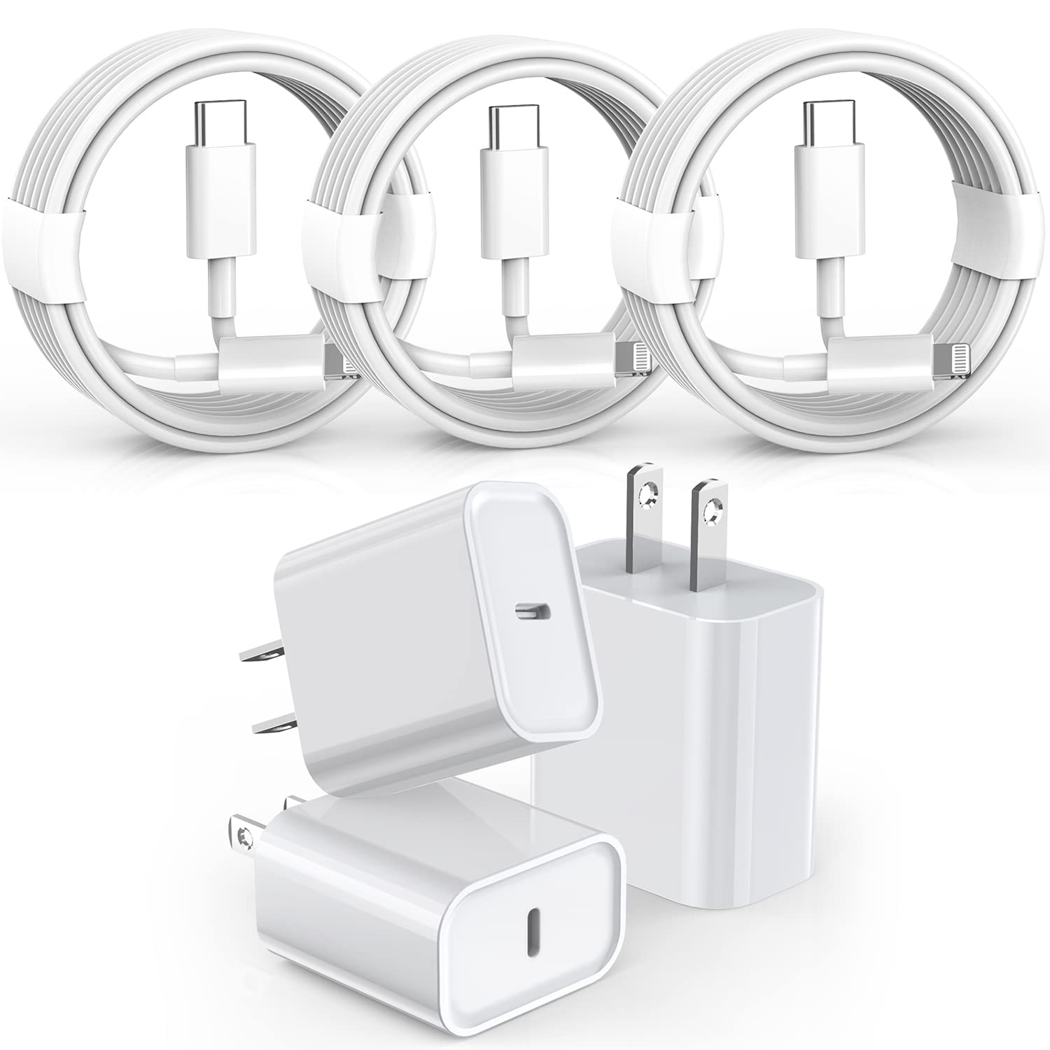 3 Pack Fast Charger iPhone,【Apple MFi Certified】6FT iPhone Charger Fast Charging USB C Block Wall Adapter 6 Foot Type C to Lightning Cable for iPhone 14 Pro Max/14 Plus/13 Pro/12/12Pro/11/XS/X,AirPods