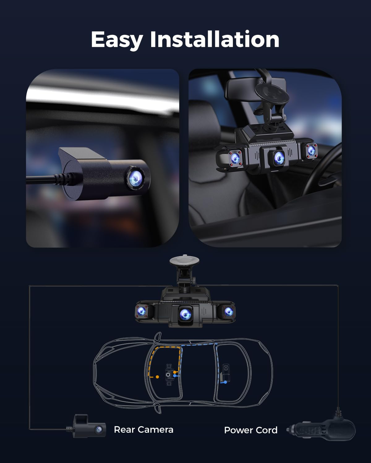 360 View 4 Channel Dash Cam Front and Rear Left Right Inside Camera for Cars, GPS and 5G Band WiFi, Night Vision, 160 Wide Angle, WDR, 24H Parking Mode, Supercapacitor, Included 128GB Card