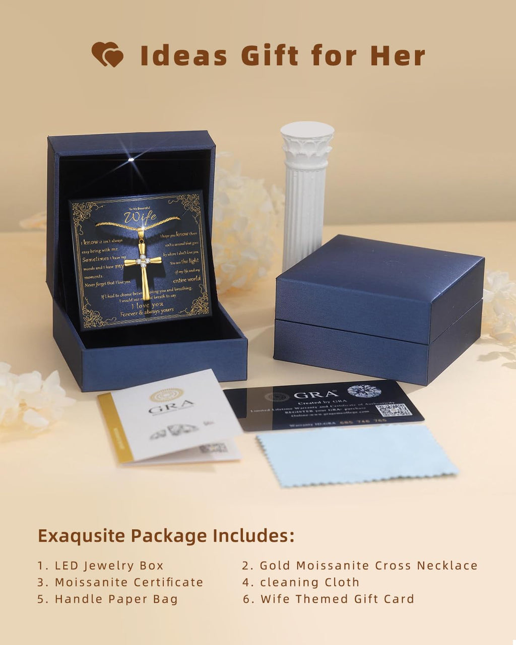 18K Gold Moissanite Cross Necklace Gifts for Wife Anniversary, Birthday Gifts for Wife, Wedding Anniversary Presents for Women Gift for Her with Love Card, Christian Gold Jewelry Necklace for Women