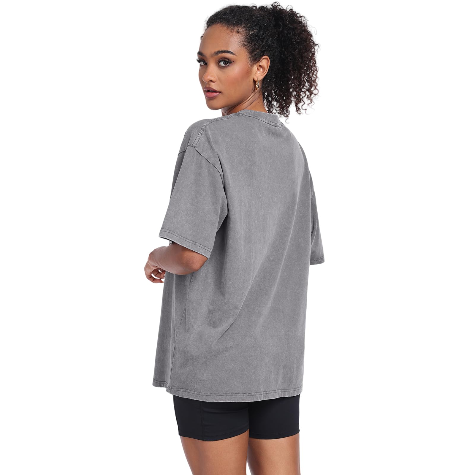 3 Pack Womens Washed Vintage Oversized T-Shirt Baggy Workout Tops Short Sleeve Cotton Tshirts Streetwear Boyfriend Tee(W-BGCFGY,s)