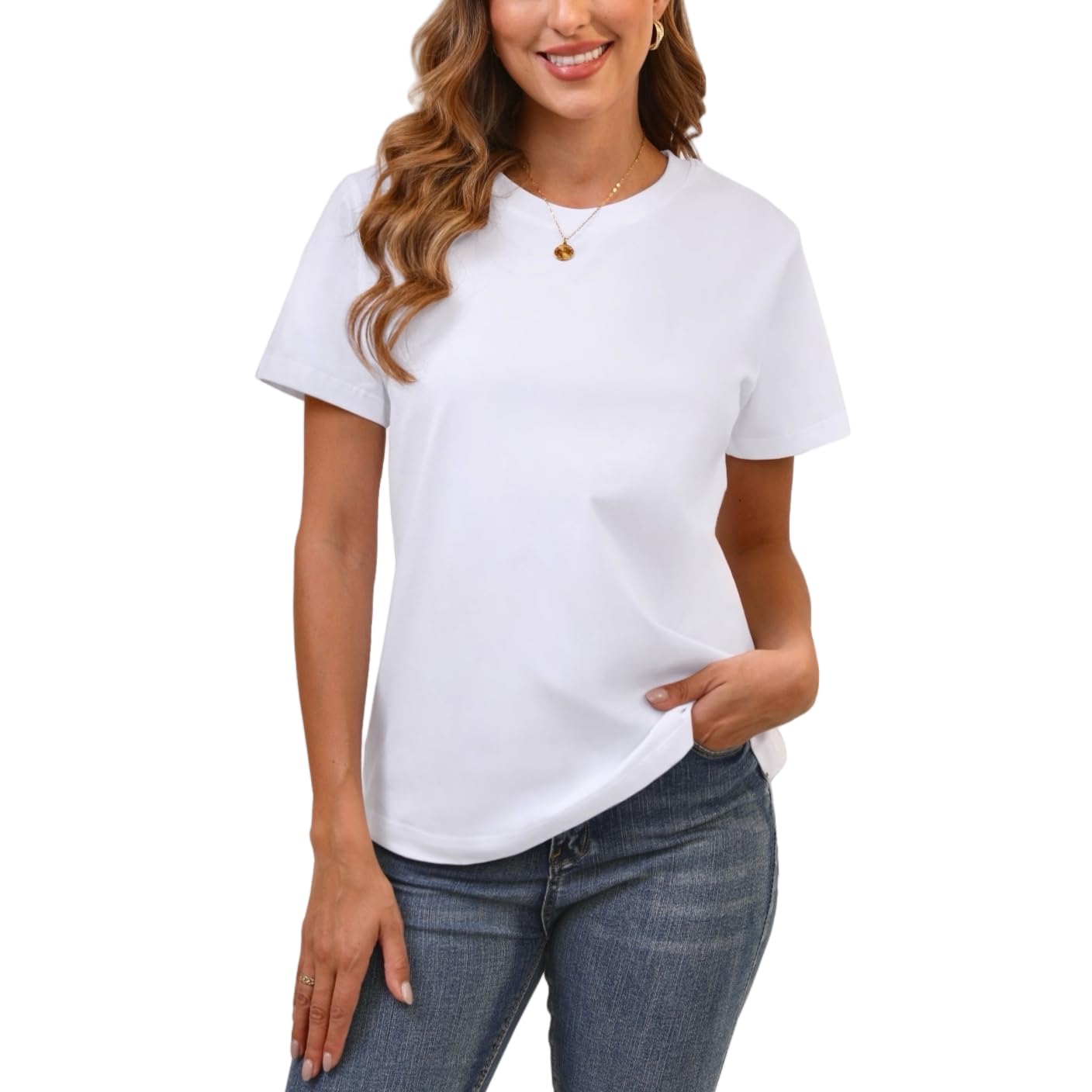 100% Cotton White Basic T Shirts for Women, Crew Neck Short Sleeve Shirts, Loose Fit Plain Workout Tshirts, Tops, Undershirts