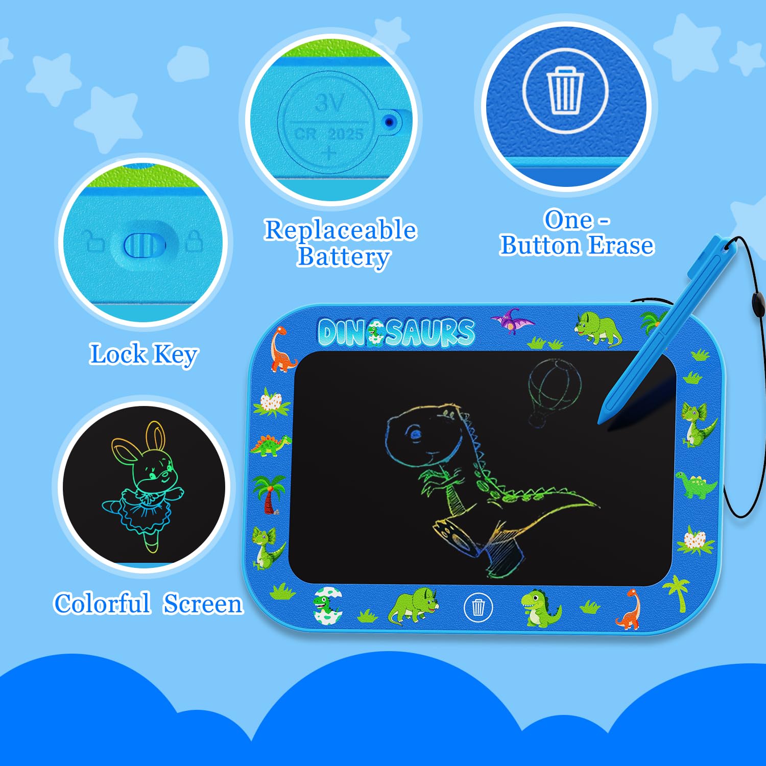 2Pack LCD Writing Tablet for Kids,10Inch Colorful Reusable Electronic Toddler Doodle Board Drawing Tablet Pads,Educational Learning Toys Gifts for 3 4 5 6 7 8 Year Old Boys (Light&DarkBlue-10IN)