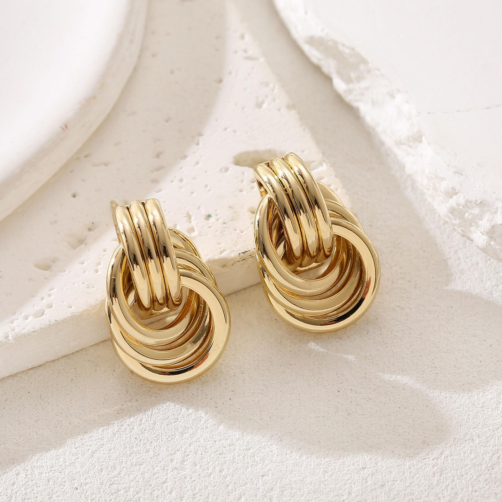 14K Gold Earrings for Women Trendy Gold Knot Earrings Chunky Knotted Drop Dangle Earring Statement Jewelry