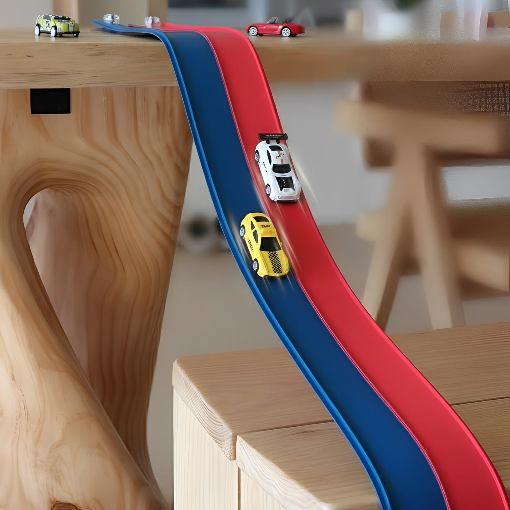 15 Ft Flexible Race Track for Kids 3+, Certified Safe Flex Race Car Ramp with Two 1/64 Diecast Cars — Starter Set, Portable Roll-Up Racetrack with Strong Suction Cups, Great Gift for Boys Girls