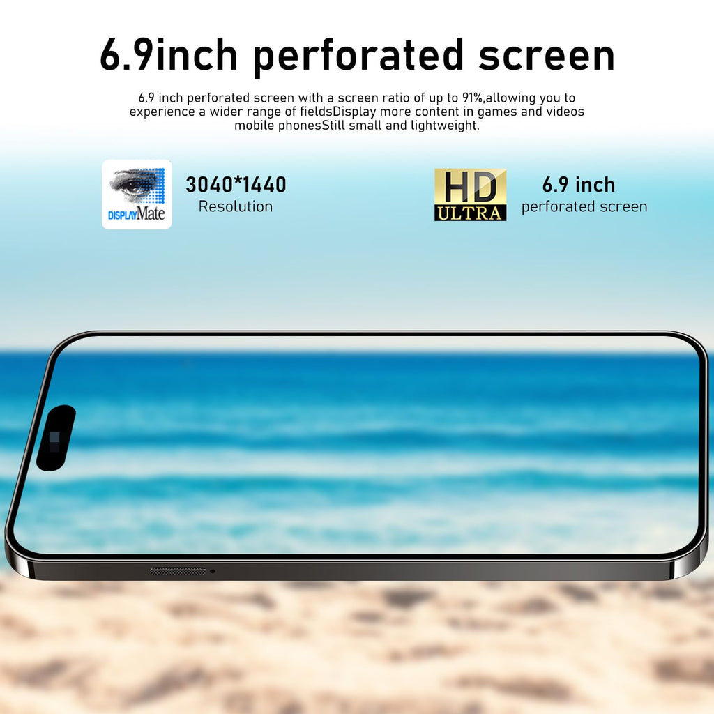 16PROMA X Unlocked Smartphone 6.9" HD Screen 6+256GB Smartphone with 128G Memory Card New System 6800mAh Long Battery Dual SIM/Fingerprint Lock/Face ID/GPS (Black)