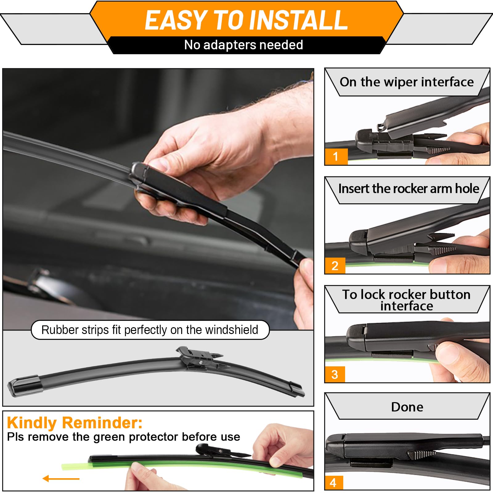 3 Wiper Blades Replacement for Ford Explorer 2011-2018 2019 2020 2021 2022 2023 2024,Original Equipment Replacement Front and Rear Windshield Wiper Blade - Pinch Tab 26"/22"/11" (Set of 3)