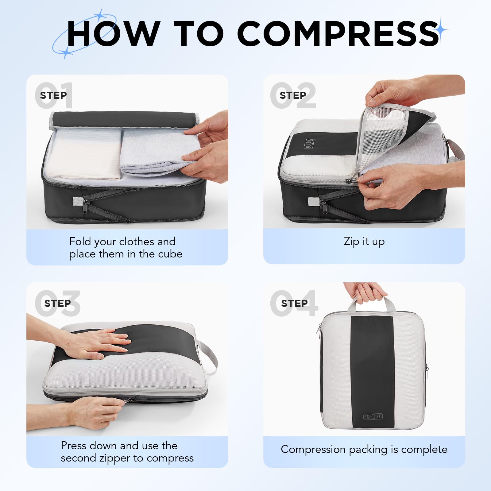 10 Set Compression Packing Cubes for Travel Essentials,Compressible Expandable Packing Cubes for Suitcase,OlarHike Luggage Organizer Bags for Travel,Handy Helper for Organizing Clothes(Black)