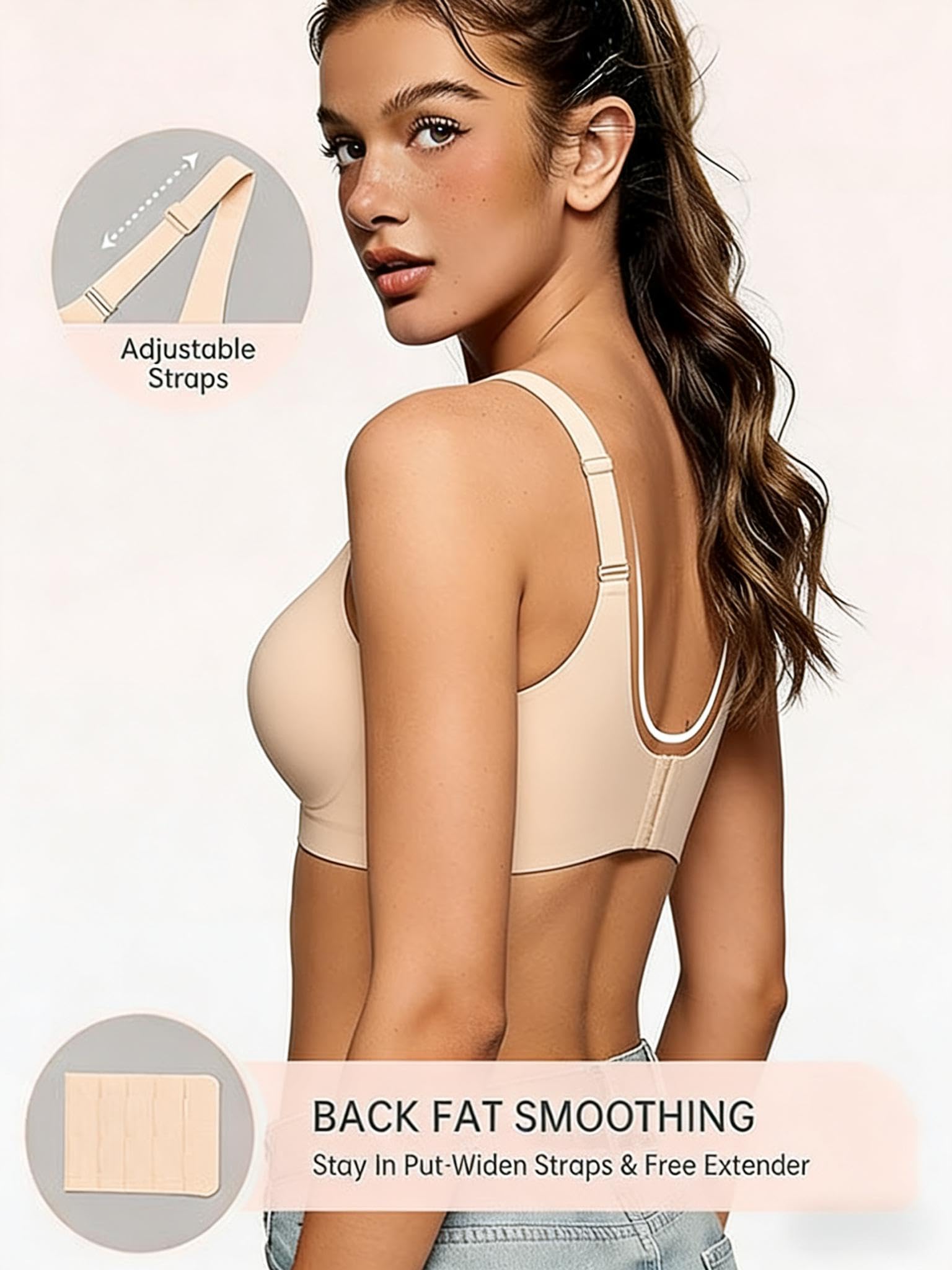 2026 Women Jelly Seamless Wireless Push Up Bras Deep V No Underwire Supportive Everyday Bra Full Coverage Plunge Bralettes Nude