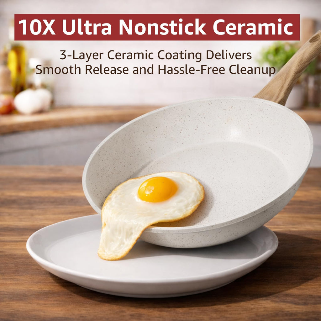 24-Piece Pots and Pans Set Non Stick, Titanium-Reinforced Ceramic Cookware Set, Long-Lasting Nonstick, PFAS-Free, Induction Compatible, Complete Kitchen Set for Everyday Cooking