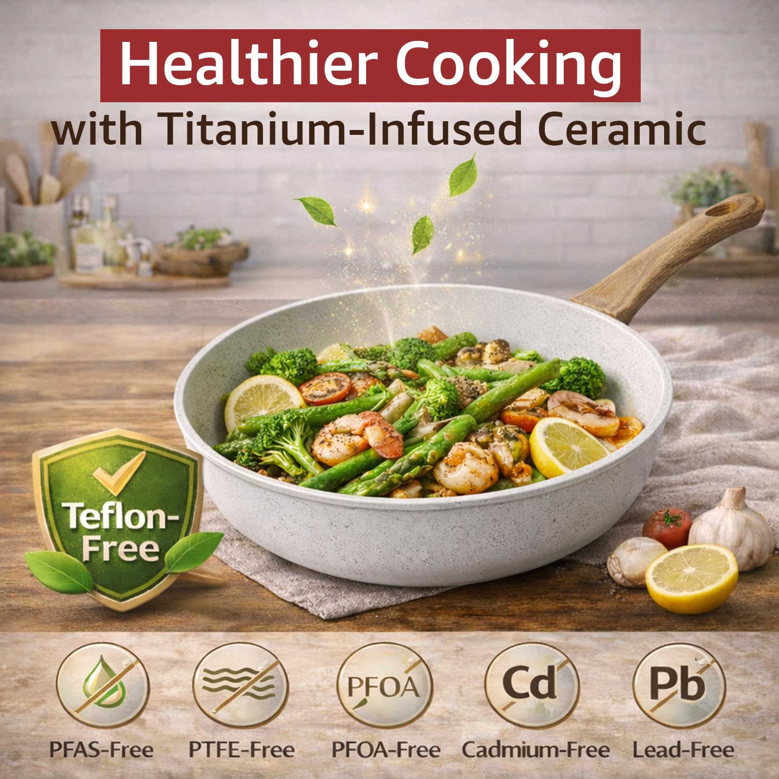 24-Piece Pots and Pans Set Non Stick, Titanium-Reinforced Ceramic Cookware Set, Long-Lasting Nonstick, PFAS-Free, Induction Compatible, Complete Kitchen Set for Everyday Cooking