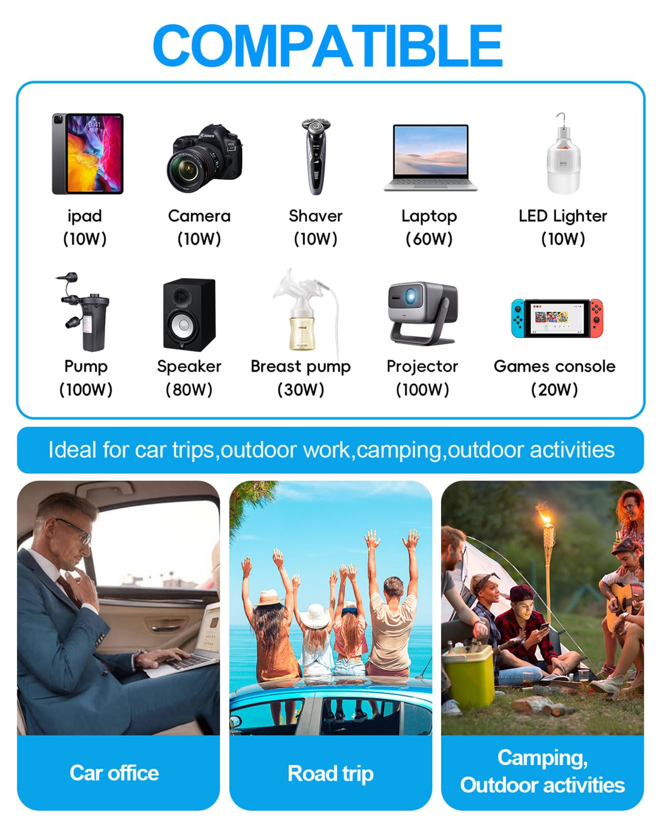 300W Car Power Inverter - YSOLX Dual DC 12V to 110V AC Car Outlet Adapter to Wall Plug, 24W Fast Charging USB-C&USB-A, Portable Charger Converter with for Laptops, Phones