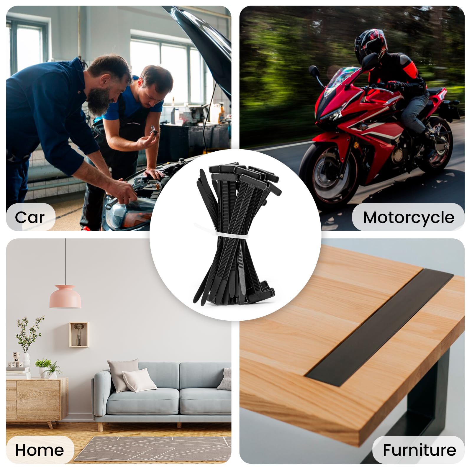 100 Pcs Nylon Universal Cable Tie Buckle, Multifunctional Nylon Cable Ties, Plastic Cable Tie Tool Fasteners, Zipper Clips, Suitable for Car Daily Repair (Black)