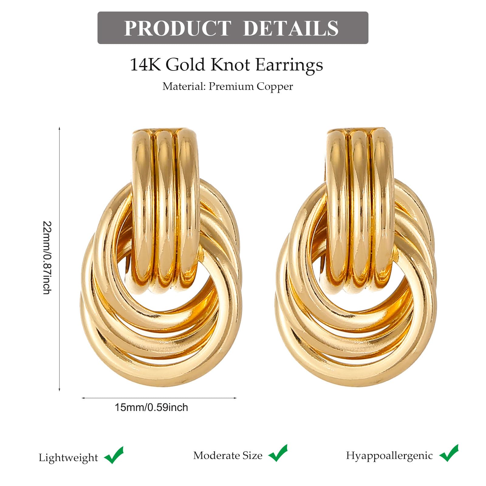 14K Gold Earrings for Women Trendy Gold Knot Earrings Chunky Knotted Drop Dangle Earring Statement Jewelry