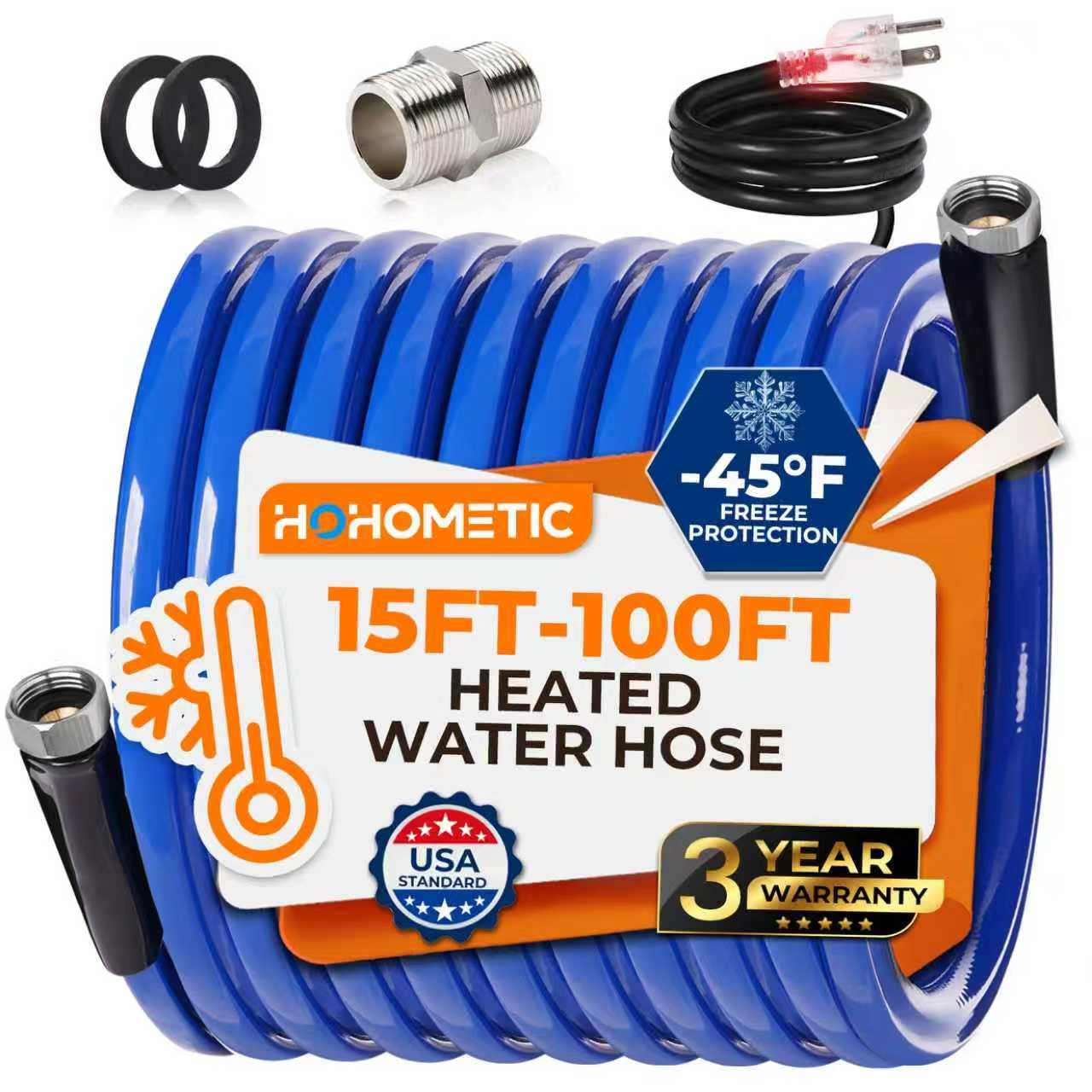 15FT (15-100FT) Heated Water Hose for RV,-45 ℉ Antifreeze 4.0 Upgraded Heated Drinking Water Hose，Rv Freshwater Hoses with Fittings, Rv Accessories