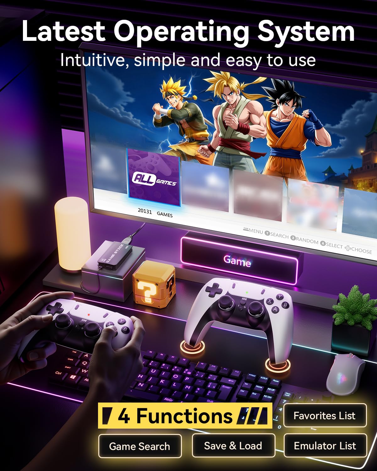 2026 Upgraded Retro Gaming Console, 20,000+ Retro Game Stick, 23 Emulators, 4K HD HDMI TV Game Stick, Built-in Classic Video Games, Plug & Play Game Console for TV 2 Wireless Controllers (Black)