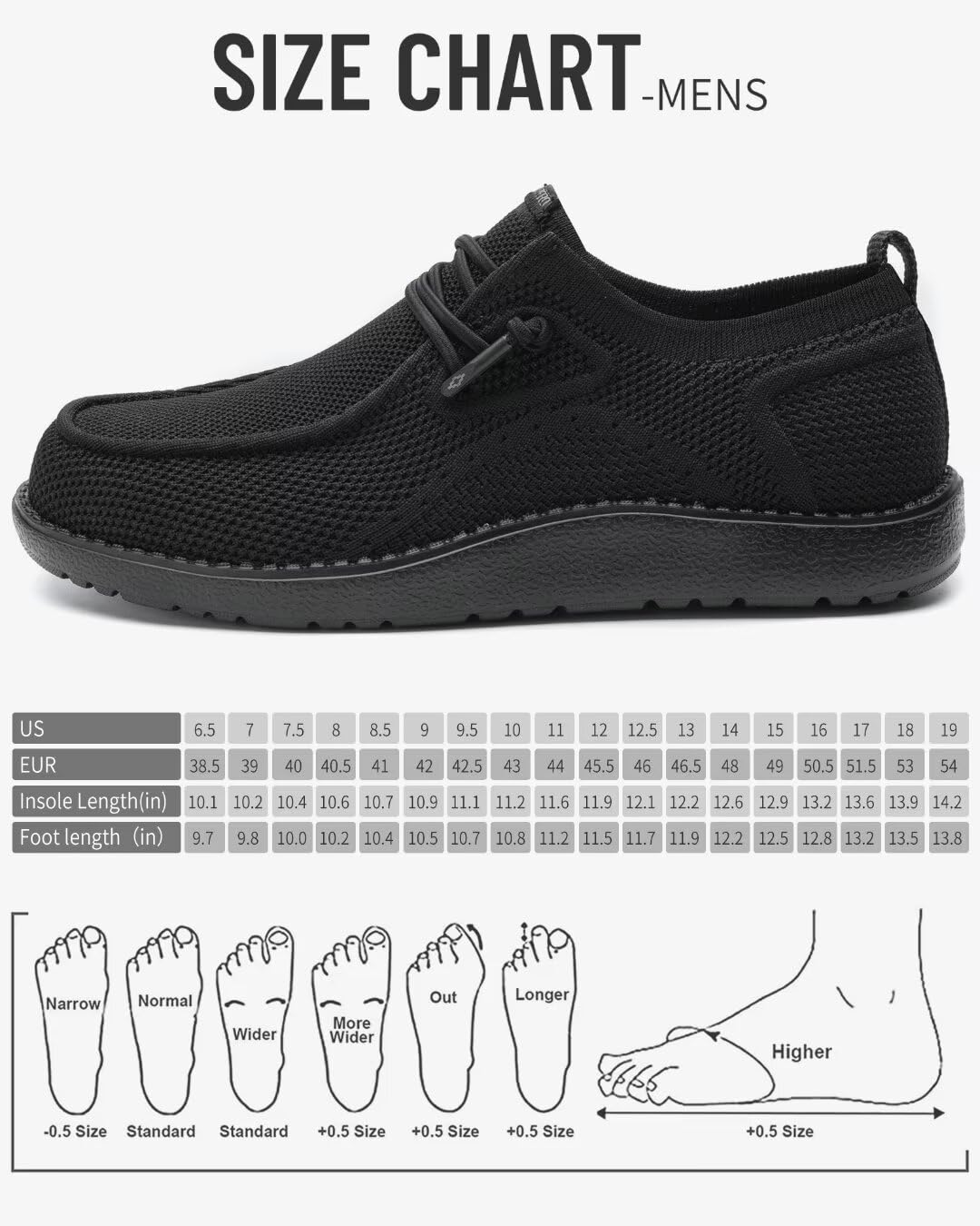 1TAZERO Wide Shoes Slip in Men Orthopedic Shoes Walking Loafers with Arch Support for Wide Fit (Black 12)