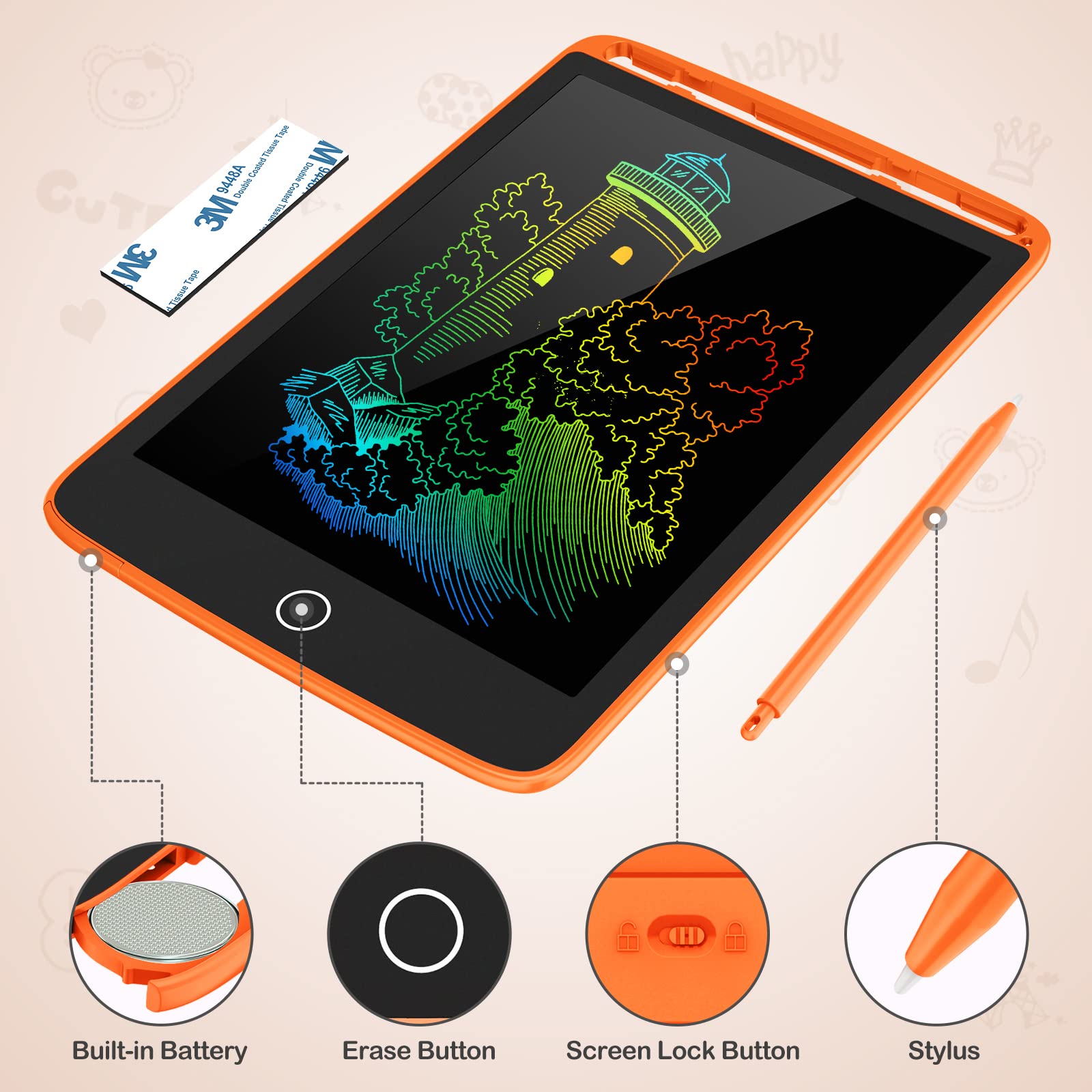 2 Pack LCD Writing Tablet, Colorful Screen Doodle Board 8.5 Inch Drawing Tablet for Kids, Learning Toys Birthday Gifts Travel Activity Games for 3 4 5 6 Year Old Boys and Girls Toddlers（Orange Blue）