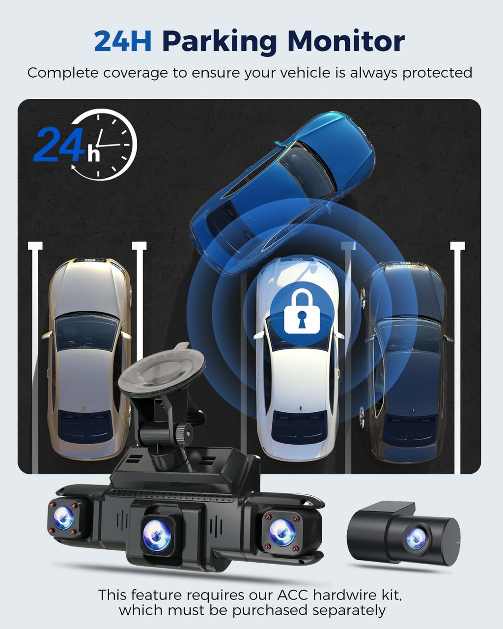 360 View 4 Channel Dash Cam Front and Rear Left Right Inside Camera for Cars, GPS and 5G Band WiFi, Night Vision, 160 Wide Angle, WDR, 24H Parking Mode, Supercapacitor, Included 128GB Card