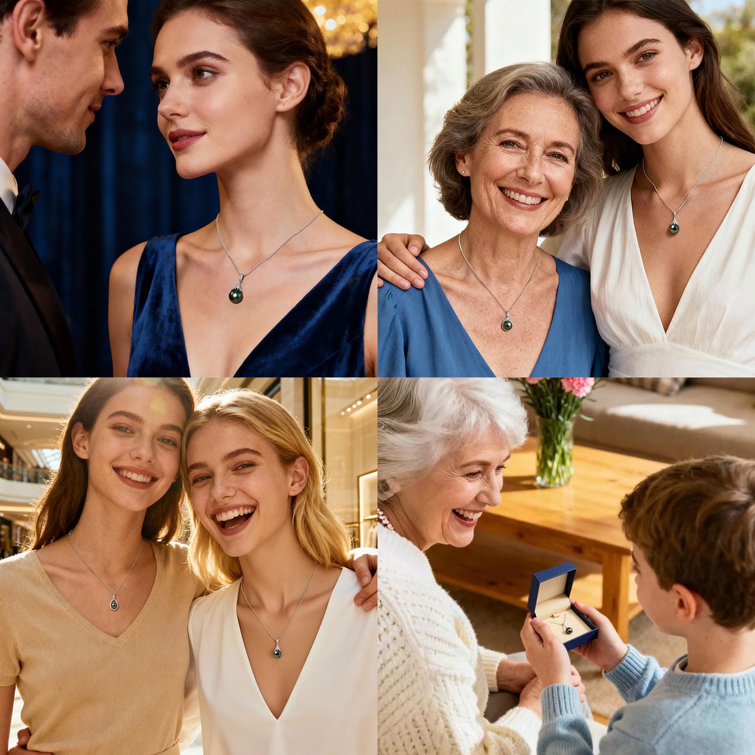 18K Solid Yellow Gold Tahitian Black Pearl Necklace Pendant with Sterling Silver Chain, AAAAA 9-10mm Ocean-Grown Pearls - Christmas Gift for Wife Mom, Women Jewelry for Wedding Anniversary Birthday