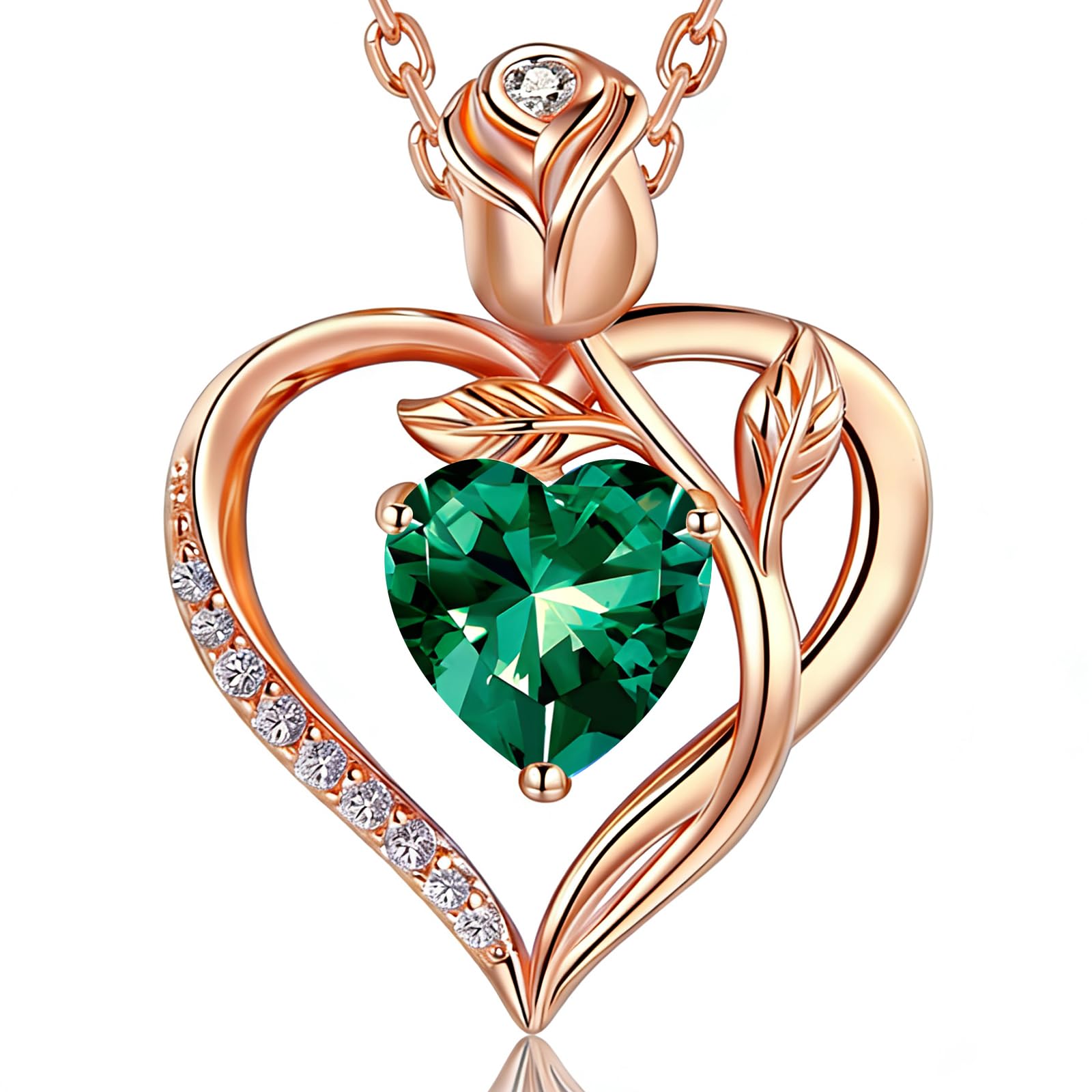 1.2CT Rose Heart Lab-Grown Emerald Necklace for Women Jewelry D Color VVS1 S925 Sterling Silver 18K Rose Gold Plated Necklace for Wife Girlfriend Mom Daughter Wedding Anniversary Christmas Birthday Gift for Women Engraved I Love You