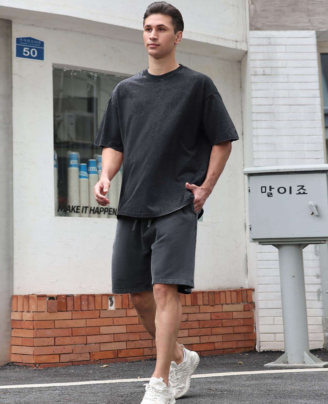 3 Pcs Oversized Heavy Cotton Summer T-Shirts Vintage Unisex Short Sleeves Casual Loose Basic Tops(A-Coffee+Grey+Black XL)